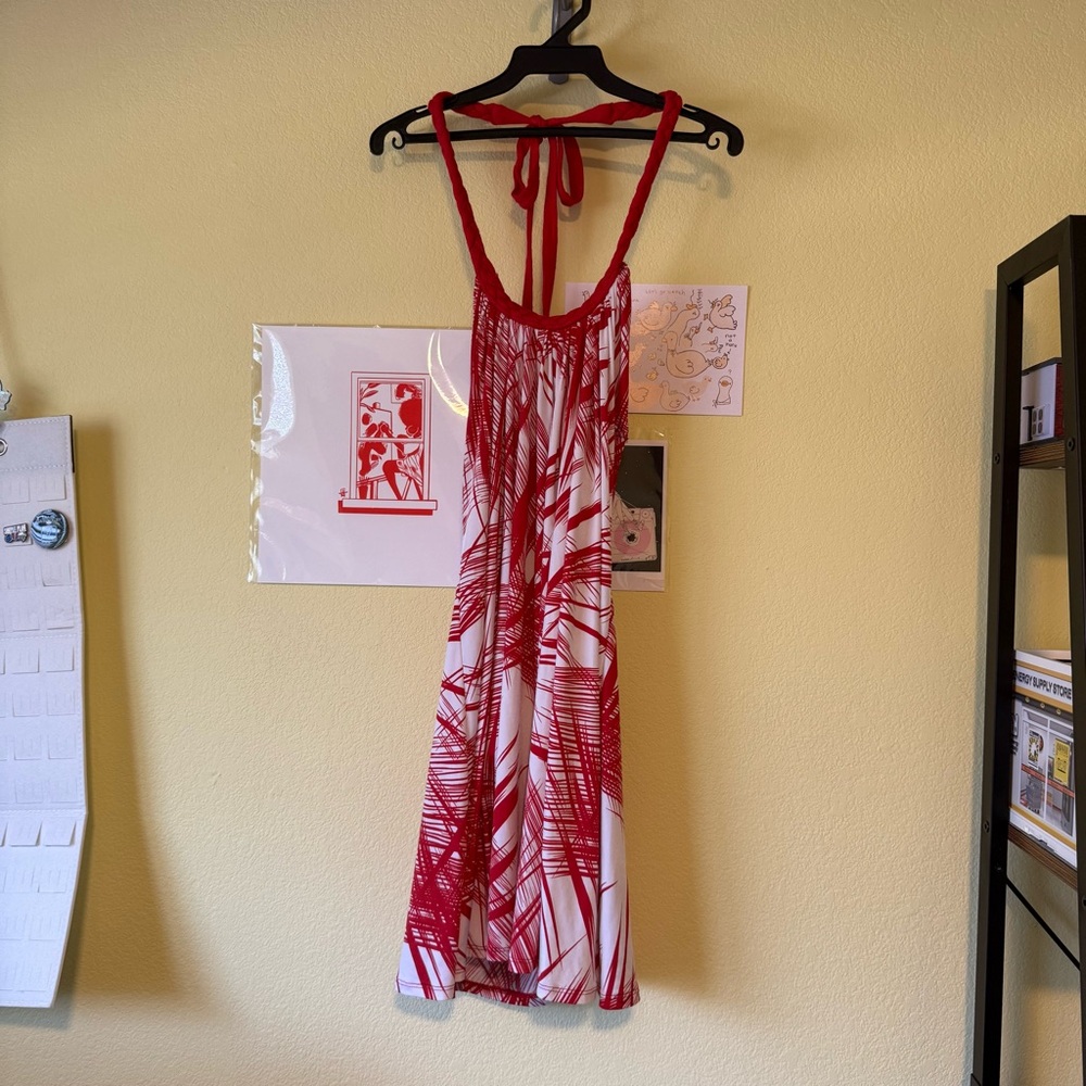 Red and White Floral Halter Women's Dress